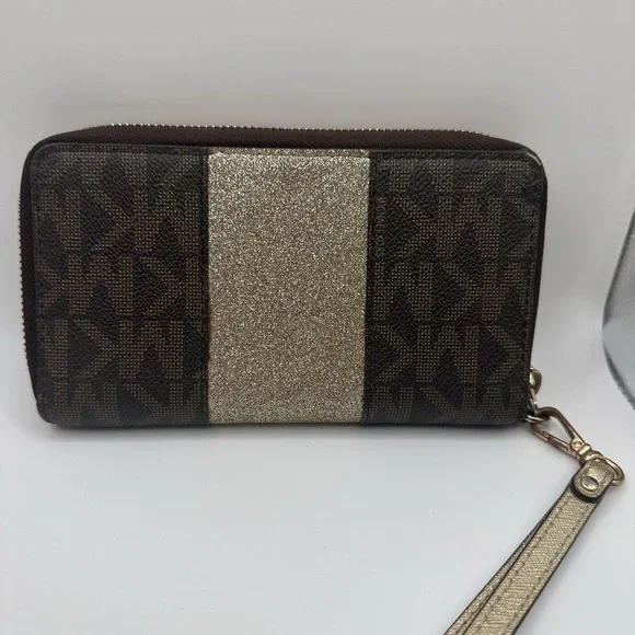 Michael Kors 7" Flat Wallet Center‎ Stripe Wristlet Clutch Card Holder Monogram - Picture 8 of 16